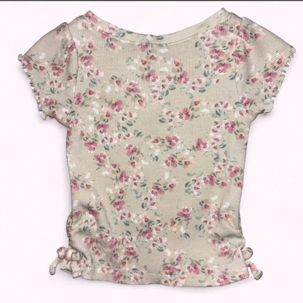OshKosh B'gosh Cream Ribbed Short-Sleeve Top with Pink Floral Print